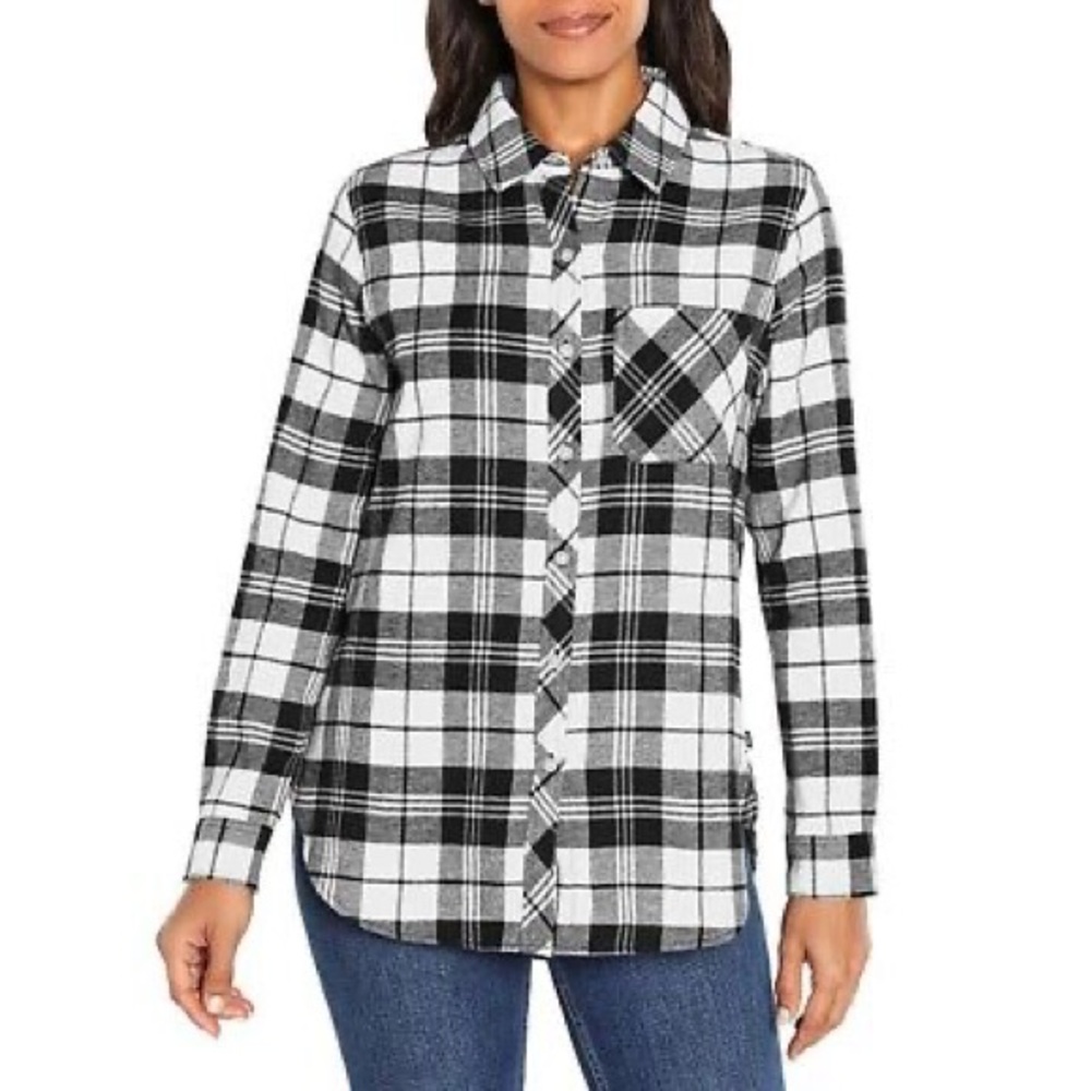 GAP Black and White Plaid Long Sleeve Shirt